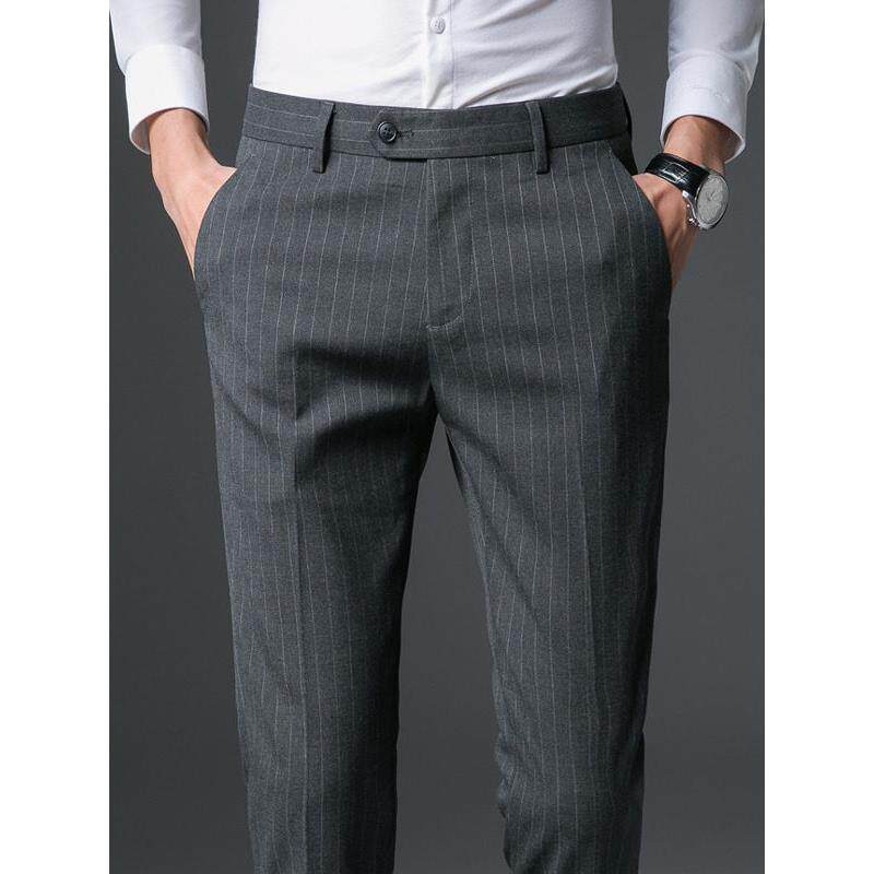 秋冬新品九分商务休闲裤男士修身直筒长裤条纹西裤百搭西装裤