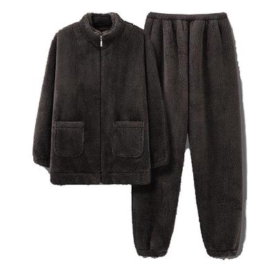 港风潮牌睡衣男秋冬季法兰绒加绒加厚宽松可外穿保暖家居服套装