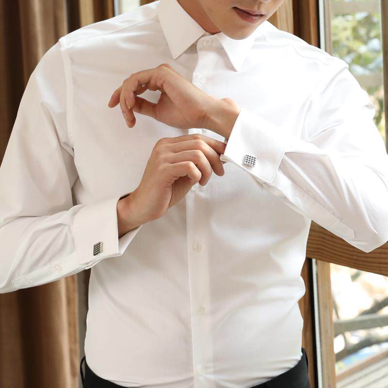 高级感法式袖扣衬衫男长袖春季商务职业正装结婚宴会修身免熨烫衬