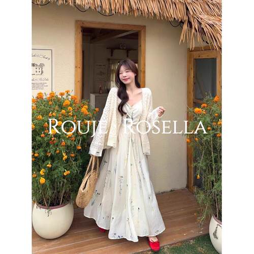 法国Rouje Rosella⭐法式复古刺绣吊带连衣裙女夏高级感显瘦长裙