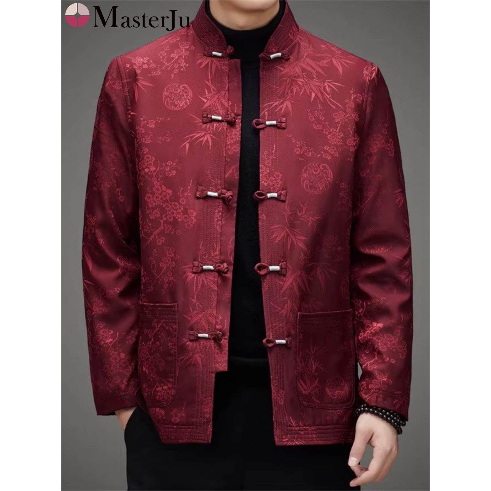 中国风男士唐装盘扣中老年爷爷过寿生日结婚礼服爸爸加绒中山套装