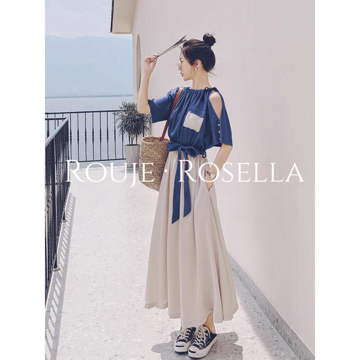 法国Rouje Rosella法式复古赫本风气质小众长款裙子露肩连衣裙