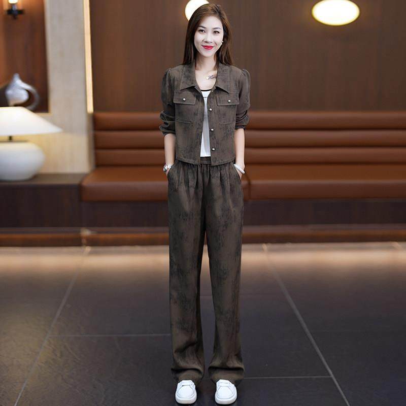 时尚休闲套装女2025春季新款洋派开衫长袖外套阔腿裤气质两件套潮,女装/女士精品,时尚套装,淘宝优惠券,粉丝福利购,淘宝优惠卷