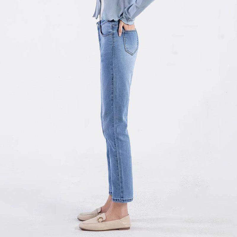 Canary Kiss浅蓝直筒软牛仔裤女2025春季高腰显瘦九分法棍烟管裤