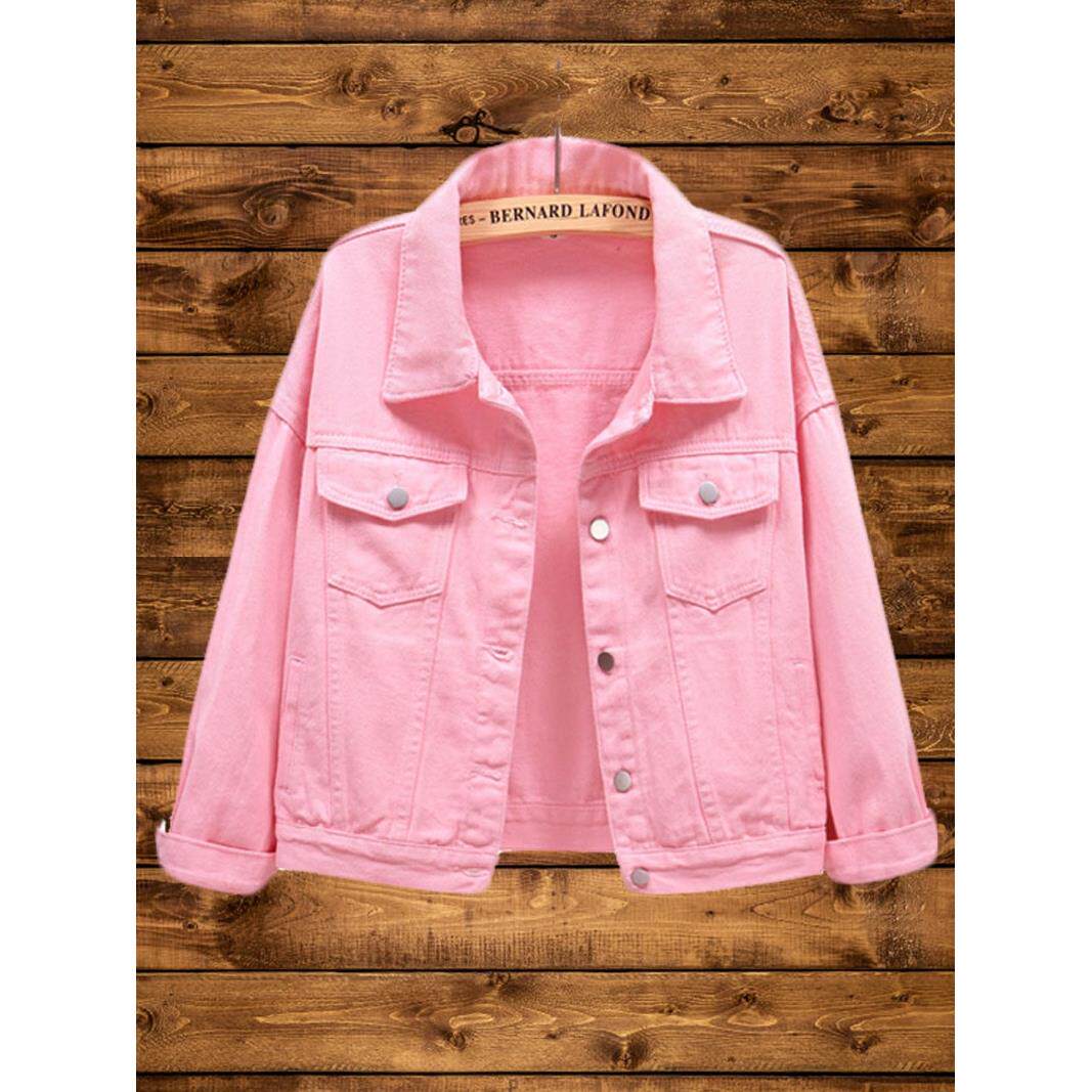 韩国粉红色牛仔外套女春秋新款宽松休闲短款上衣小个子大码夹克潮
