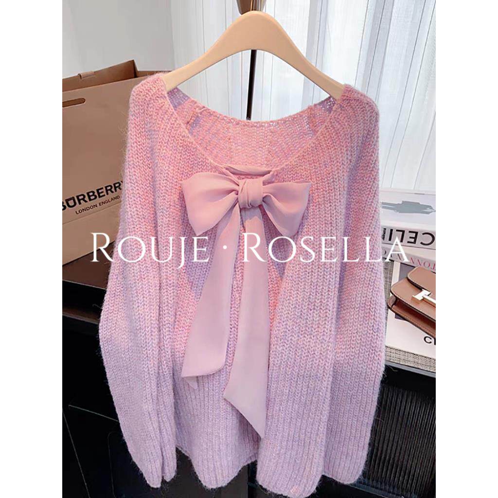 法国Rouje Rosella⭐温柔风蝴蝶结针织毛衣女设计感小众别致上衣