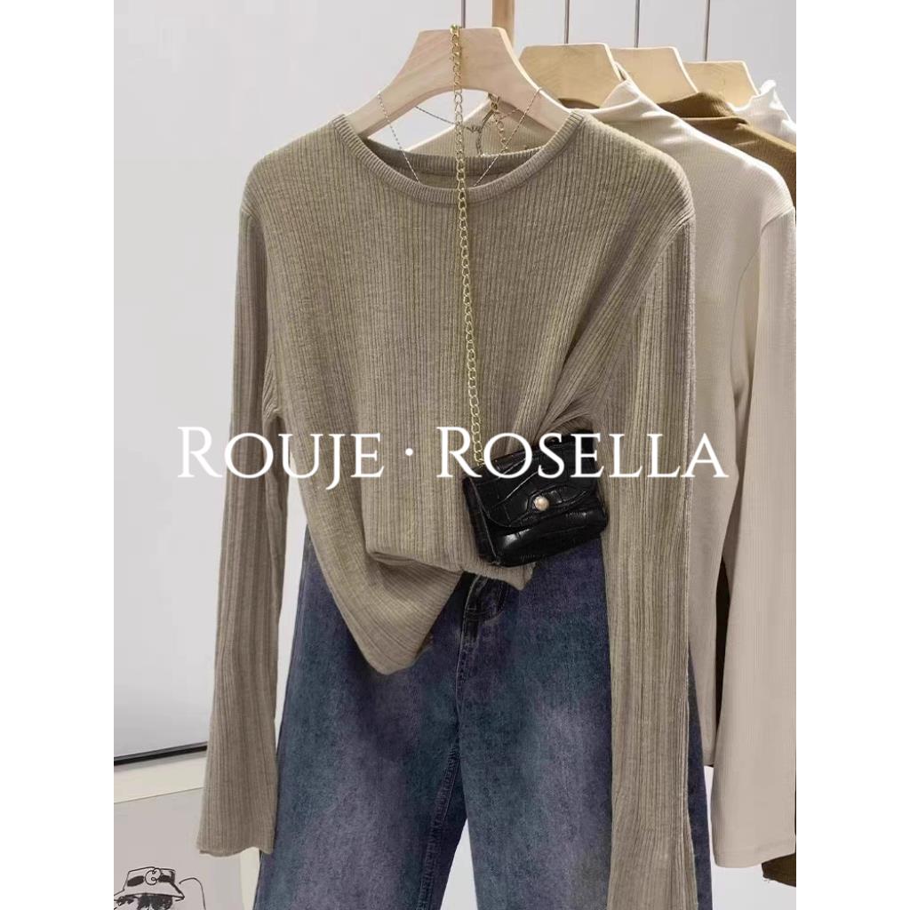 法国Rouje Rosella气质减龄?圆领套头正肩长袖针织修身百搭上衣