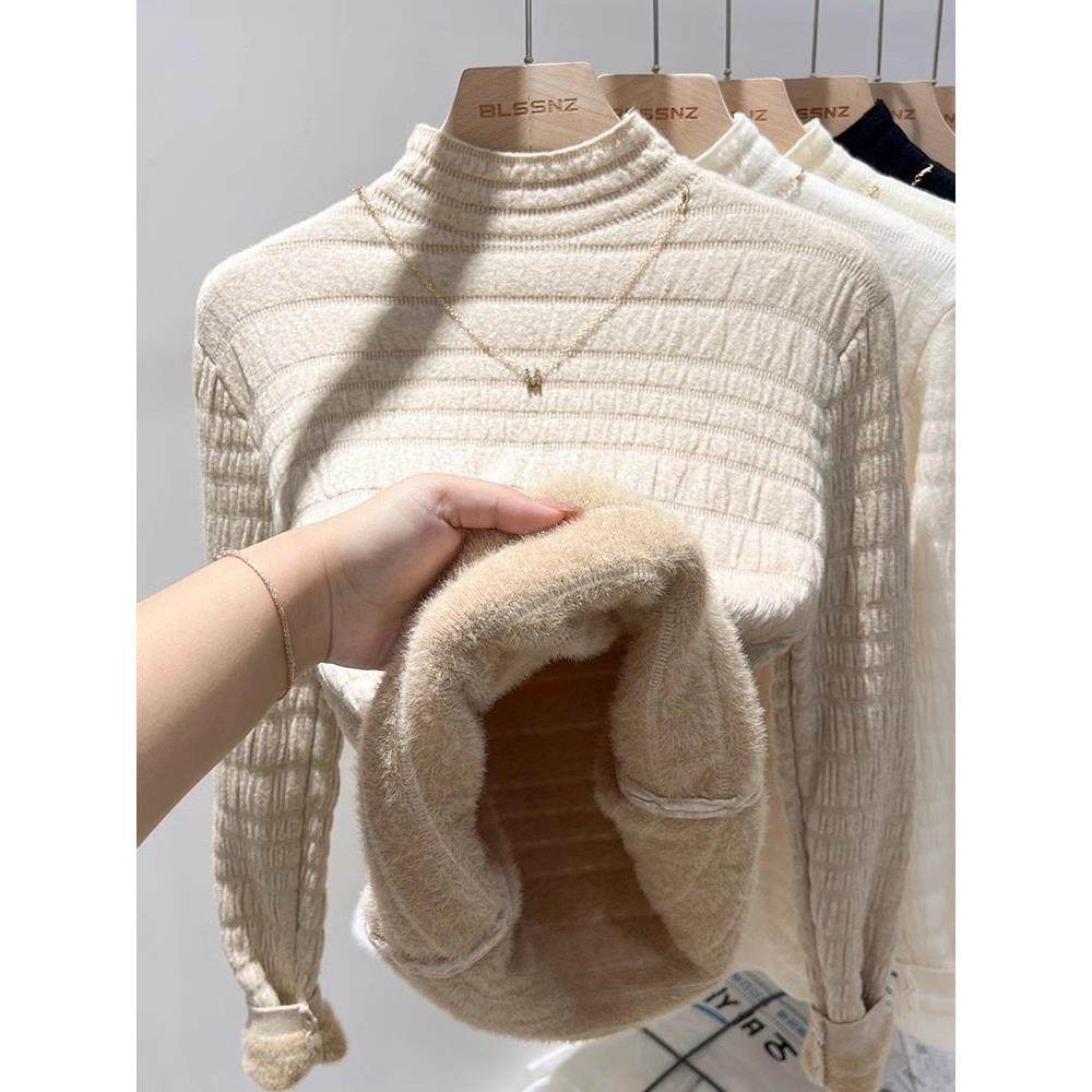 加绒加厚水貂绒毛衣女秋冬2025新款一体绒半高领针织打底衫女内搭,女装/女士精品,大码内搭,淘宝优惠券,粉丝福利购,淘宝优惠卷