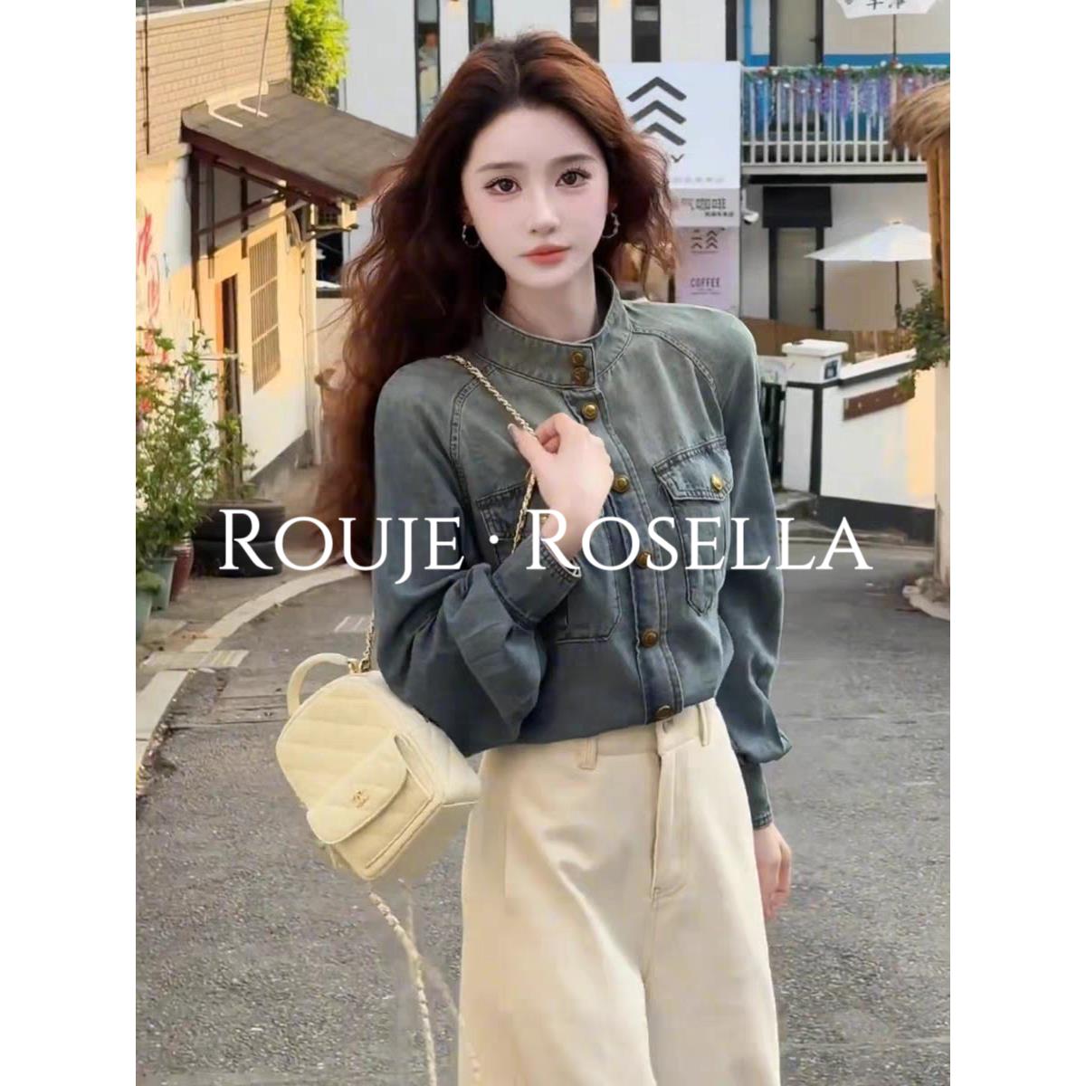 法国Rouje Rosella⭐覆古立领牛仔外套女小个子时髦洋气短款夹克