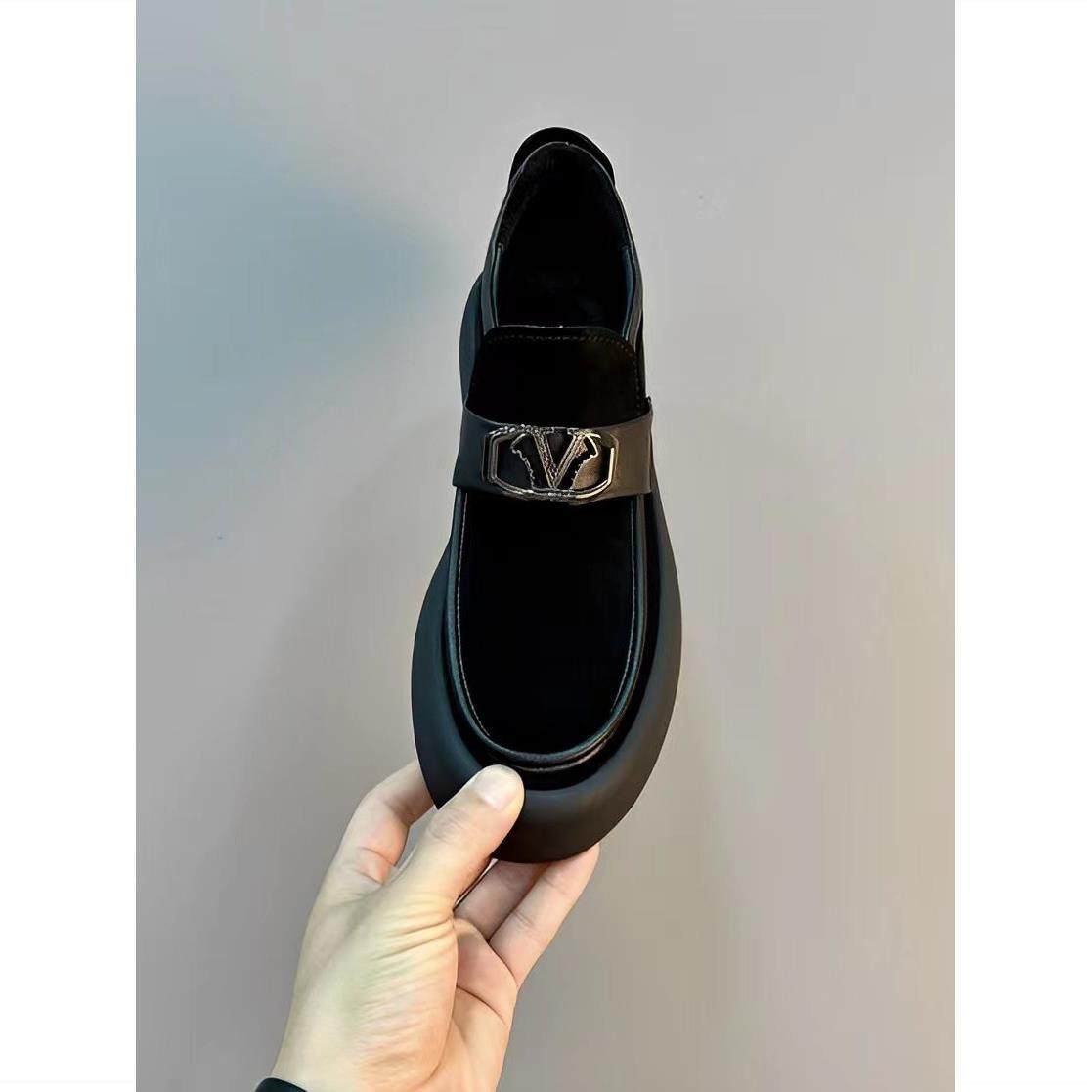 2024春夏季新款翻毛皮鞋男士一脚蹬豆豆鞋厚底乐福鞋英伦潮流休闲