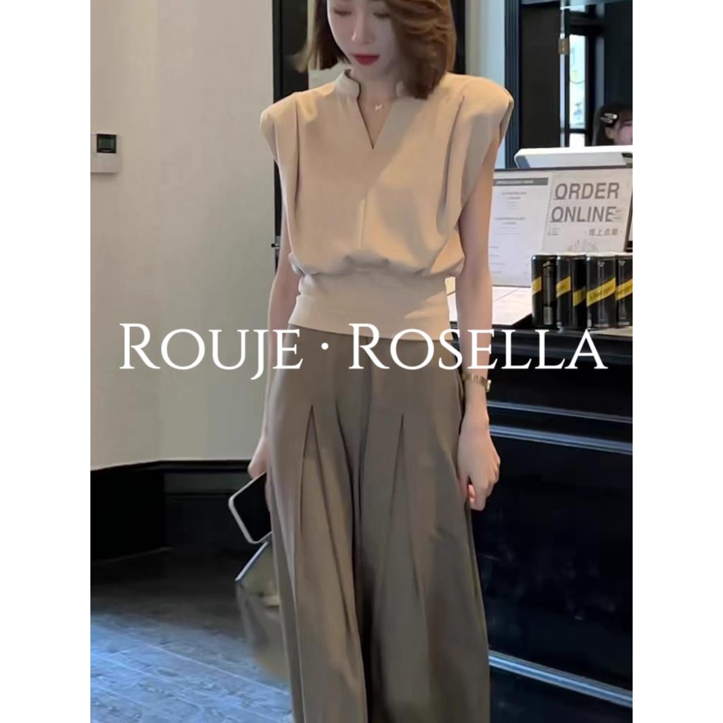 法国Rouje Rosella⭐法式干练V领时尚套装女夏气质宽松阔腿裤套装