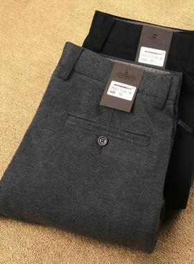 羊毛休闲裤男秋冬弹力拉丝直筒商务免烫暖中绿色新款长裤