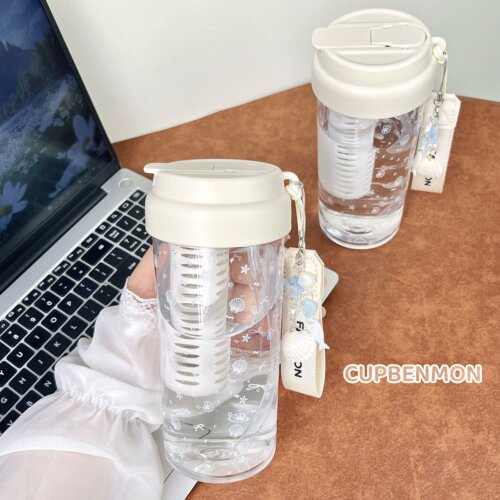 原创贝壳星星透明吸管水杯带提绳