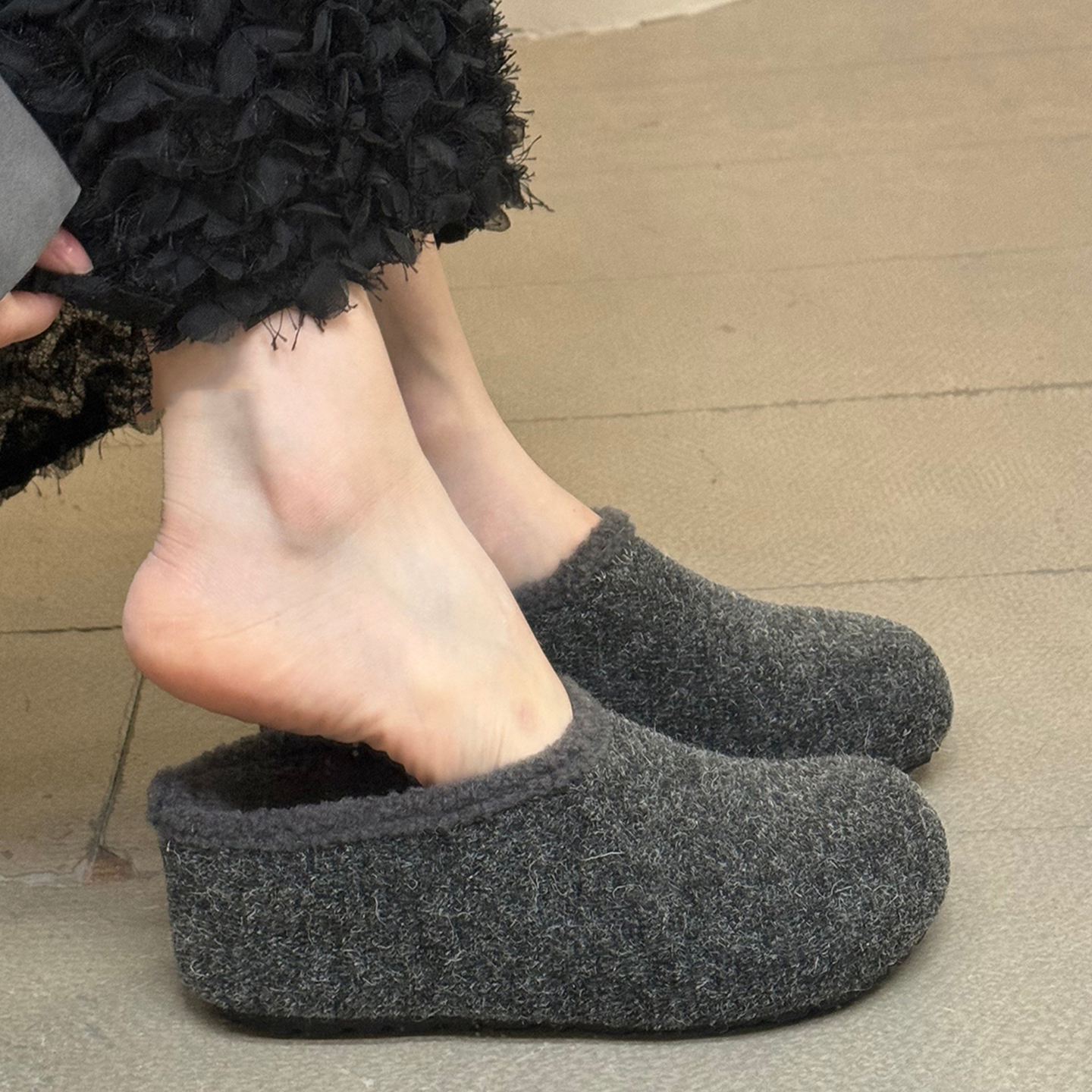 秋冬新款内增保暖包头半拖懒人鞋