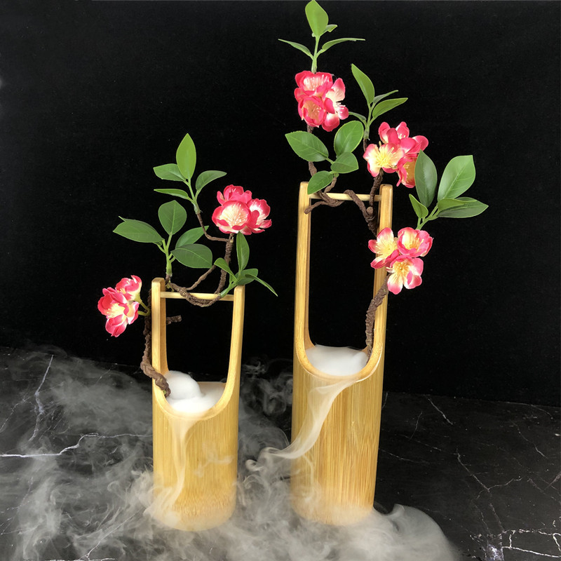 刺身装饰竹筒藤花海鲜姿造干冰竹筒酒店摆盘花草餐厅菜品盘饰摆件