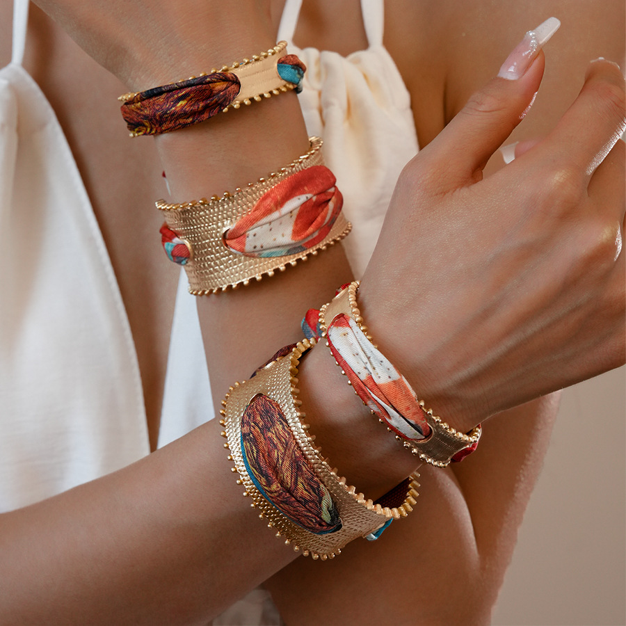 复古撞色飘带丝巾镂空开口手镯女