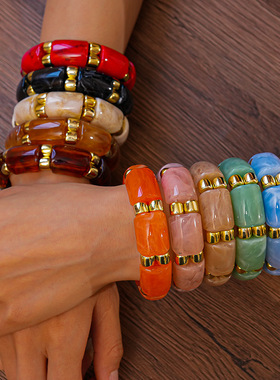 复古欧克力几何方形圆形拼接手镯