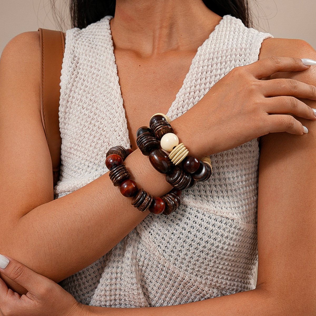 欧美复古木珠椰壳串珠椭圆形手链