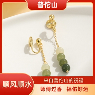 复古渐变和田玉蚊香盘耳夹耳钉无耳洞蚊香盘无痛不掉耳饰耳环女夏