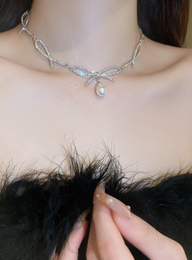 Sweet Pearl Necklace 甜美镶钻结珍珠hoker项链气质时尚锁骨链女