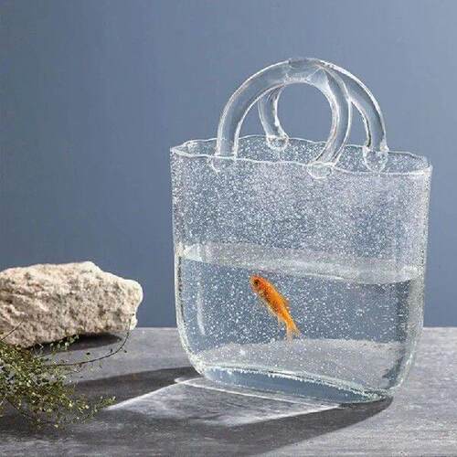 KX4B Clear Glass Vase Fish Container Bucket Desktop Supplies