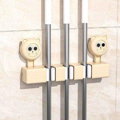 Durable Plastic Suction Cup Mop Clamp Wall Mounted Reusable