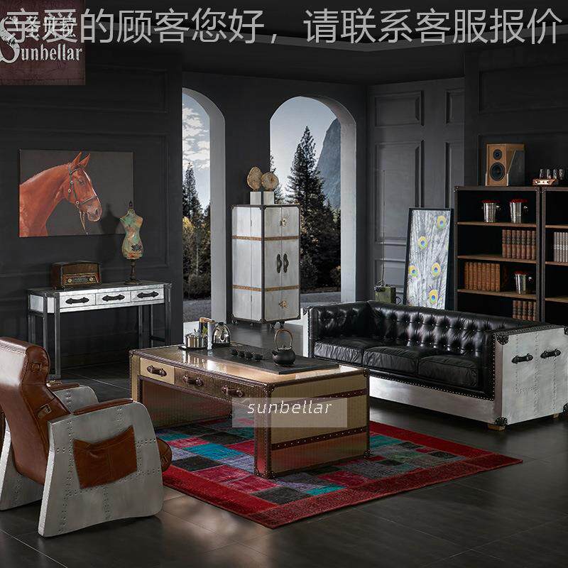 工业家具美式金铝皮茶属台带风煮水器别墅客厅咖GVR茶啡桌酒店家