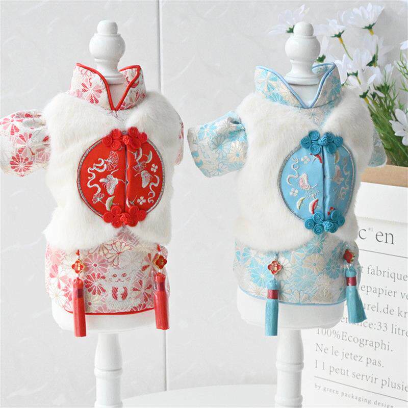 2022新款唐装猫咪衣服秋冬衣服狗狗新年棉衣泰迪比熊博美一件代发