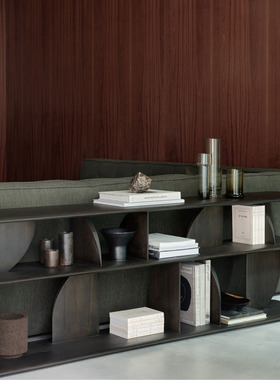 实木书架黑色落地侘寂博古架北欧书柜展示柜客厅中式多宝格