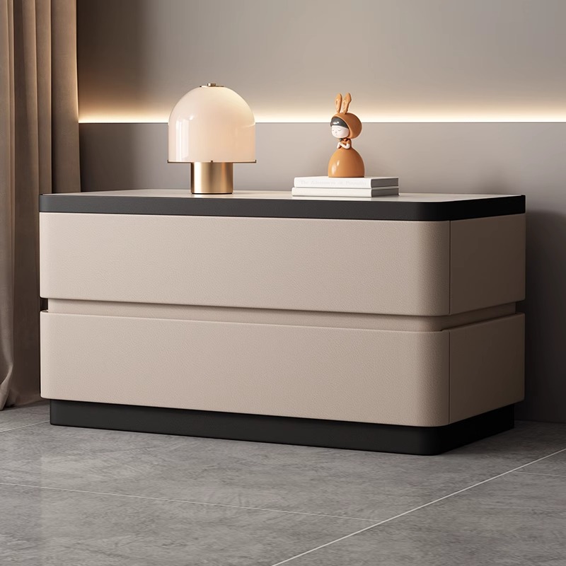 简约现代轻奢皮质大尺寸床头柜免安装加宽实木岩板家用卧室收纳柜