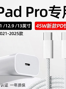 适用苹果iPad Pro充电器45W瓦PD快充iPad Pro平板11/12.9/13英寸充电头2021/22/23/24款ipadpro编织线加长2米