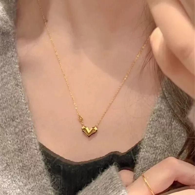 5G立体爱心项链新款轻奢小众一生爱你越南沙金锁骨链仿黄金色首饰