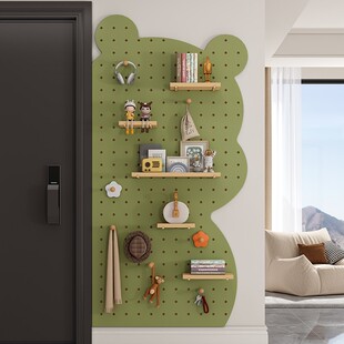 实木洞洞板定制玄关墙面置物架入户隔板收纳架墙上挂板墙壁展示架