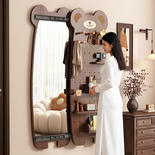 小熊穿衣镜洞洞板推拉镜网红隐藏式可关闭镜家用壁挂全身穿衣镜子