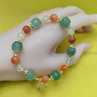 正品香积金丝玉多宝南瓜珠吊福牌手串多福水晶手链彩色玉石水晶女