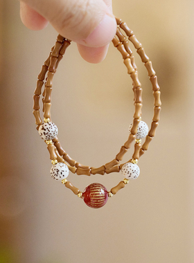 灵隐文创香积葫芦竹节橄榄核手串星月菩提红玛瑙心经三圈多宝手链