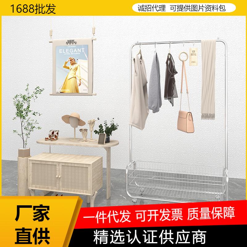 服装店展示架不锈钢落地挂衣架女装店中岛货架陈列道具收纳置物架