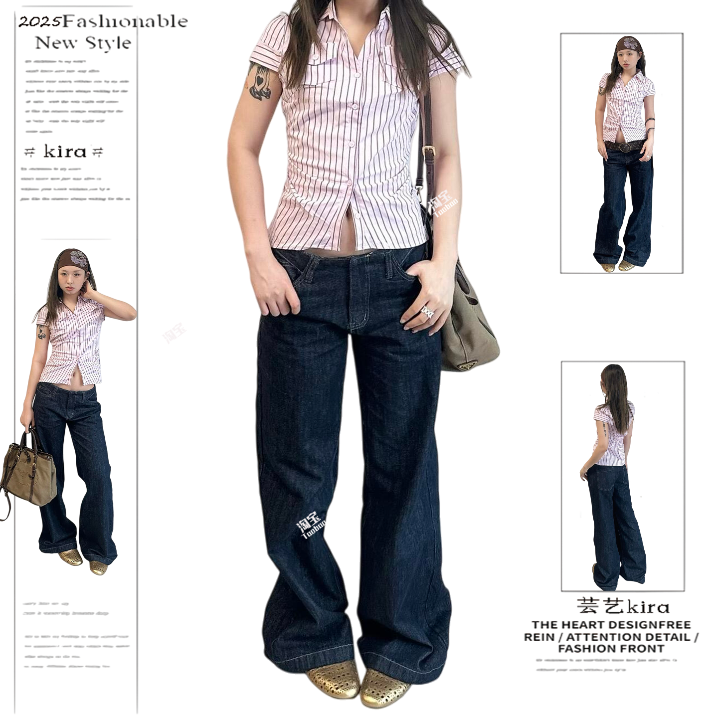 美式复古低腰阔腿牛仔裤女拖地裤