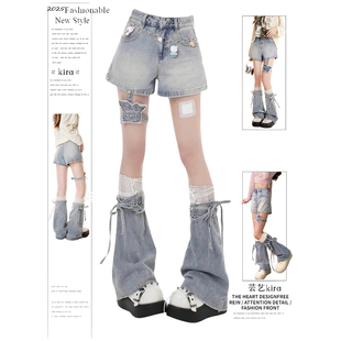 显瘦A字腿套 两件套女y2k甜酷辣妹设计感修身 美式 高街辣妹牛仔短裤