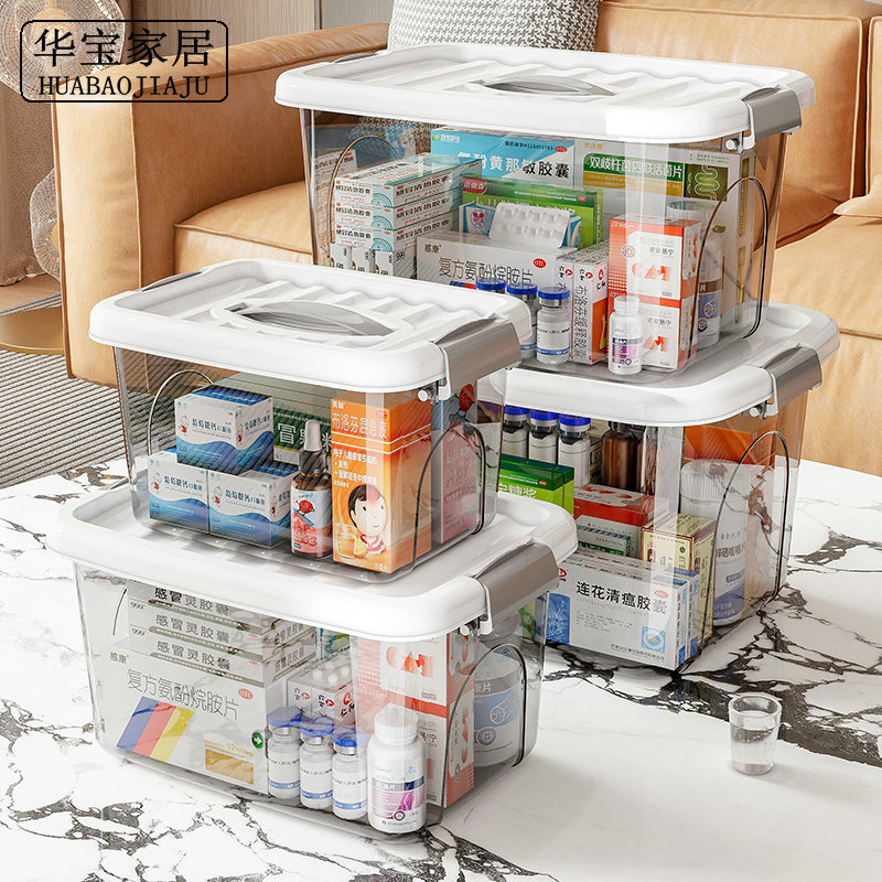 大容量透明药品收纳盒带盖家用