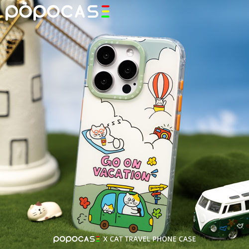 POPOCASE 旅行猫咪创意手机壳 适用于苹果iPhone 15 14  Pro Max 原创设计个性小众 独立按键挂绳孔 高级防摔