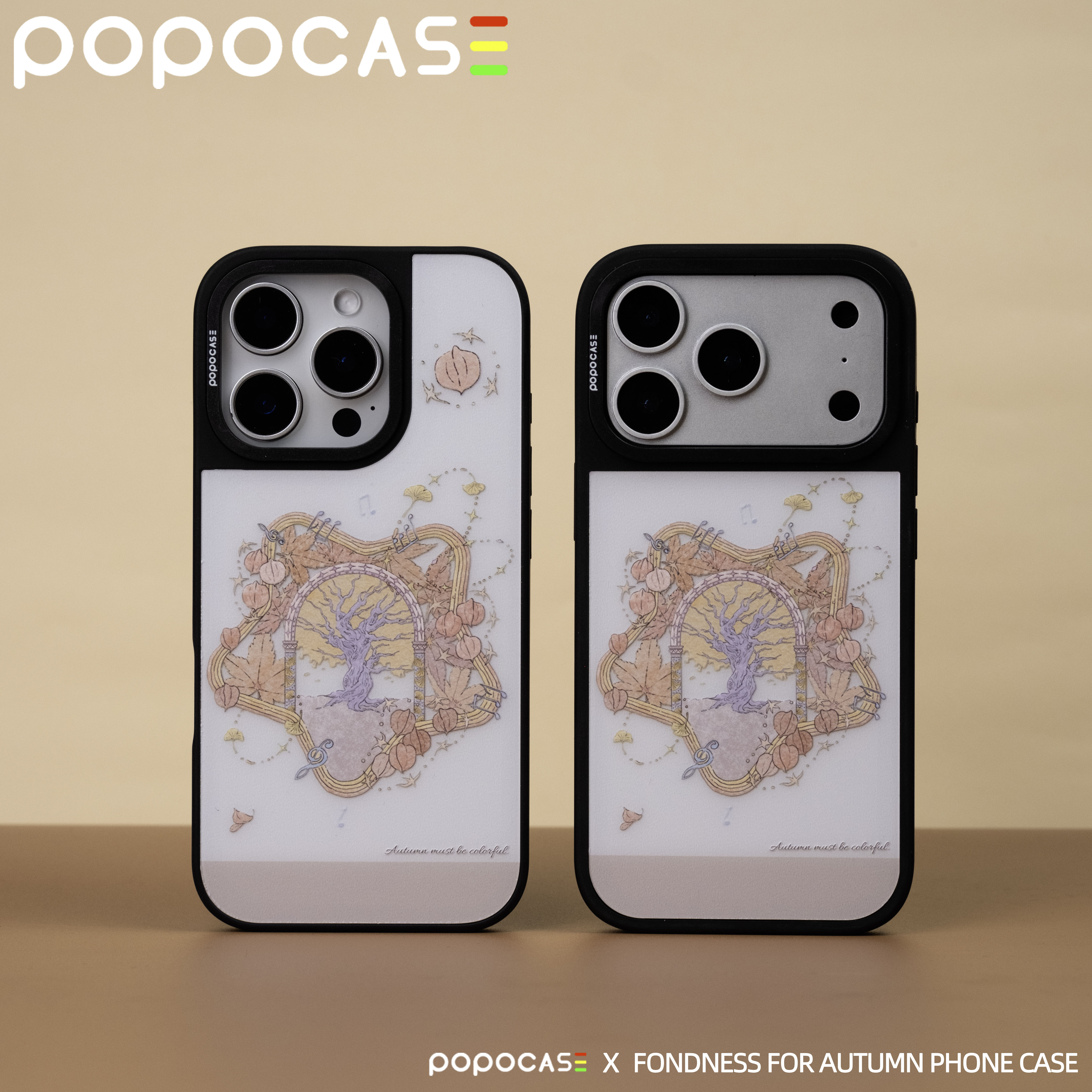 POPOCASE原创恋秋磨砂浮雕手机壳小众设计黑框不发黄适用苹果手机壳17promax1415pro16promax带挂绳孔保护套