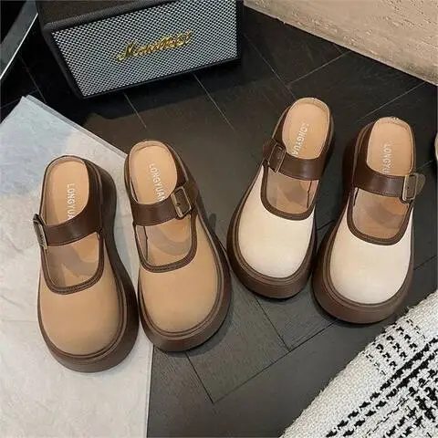 包头凉拖鞋厚底鞋新款2025半拖鞋玛丽珍女春季外穿勃肯小个子