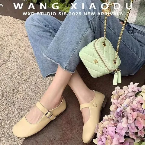 半拖2025年新款凉鞋葡萄妈女鞋焦糖玛奇朵平底包头真皮单鞋玛丽珍