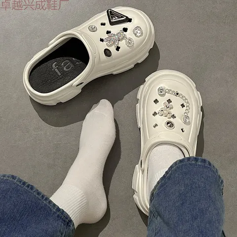 女款洞洞鞋高跟女外穿2025夏季凉鞋包头增高沙摊鞋防滑超厚底EVA