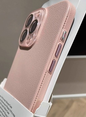 ins简约少女樱花粉适用苹果17pro手机壳荔枝纹iphone16promax全包镜头15新款17air高级感13磨砂12超薄硬壳14