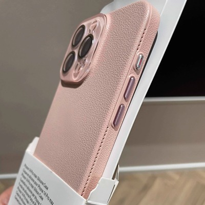 ins简约少女樱花粉适用苹果17pro手机壳荔枝纹iphone16promax全包镜头15新款17air高级感13磨砂12超薄硬壳14