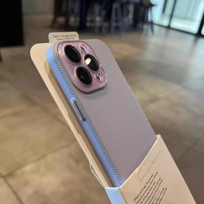 日韩简约淡紫色荔枝纹理适用苹果15手机壳全包镜头iphone17promax高级感16pro新款15plus小众13可爱12硬壳14