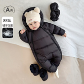 婴儿羽绒服冬季 连体衣宝宝加厚外出服新生儿保暖抱衣哈衣冬装 外套