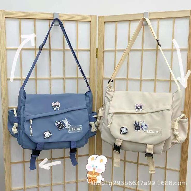 韩国ins风大容量单肩包男日系原宿复古工装邮差包学生斜挎包